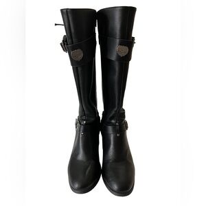 Milwaukee Perfomance Black Leather look women’s tall fashion boot w/ back lacing